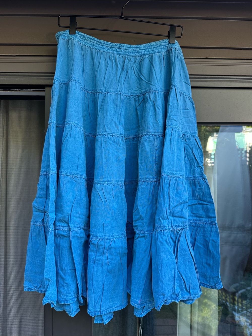 Free People Blue Cotton Midi Skirt